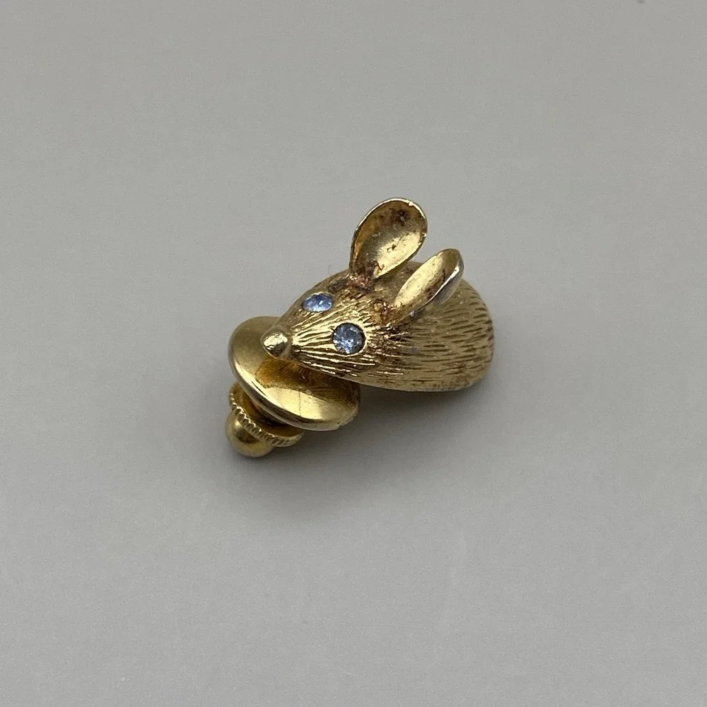 Lot of 2 Vintage Avon Animal Pins Brooches Owls + Mouse Gold‎ Tone Rhinestone
